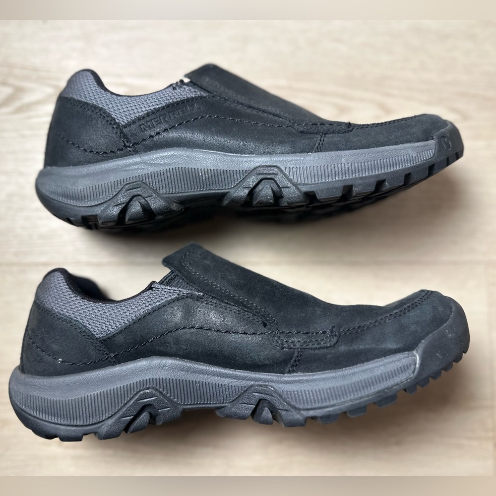 MERRELL Anvik Pace Moc Men’s Slip-On Leather Athletic Shoes Black J95159 Size 8